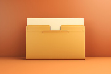 Beautiful graphic of a yellow or orange folder with documents on an orange background with space for text.generative ai