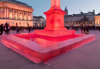 Crimson Canvas: Trafalgar Square Bathed in Evening Glow - obrazy, fototapety, plakaty