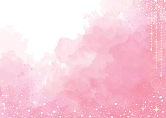 ふわふわした水彩背景にキラキラを散りばめたピンクの背景