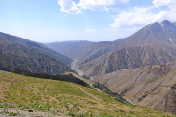 view from the Kaldaman pass between Arslanbob and Kazarman in Kyrgyzstan, Central Asia