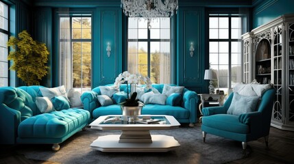 Turquoise Living Room Interior Design Photography