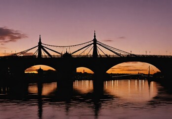Fototapeta na wymiar Sunset Silhouette: Albert Bridge's Graceful Profile in Twilight