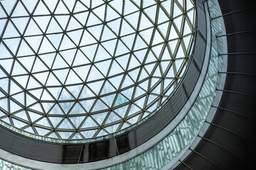 Fototapeta premium Detail of skylight structure roof, with tree branches above