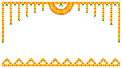 Traditional indian garland marigold toran floral vector wedding and festival decoration,  Diwali decoration Toran border on transparent background PNG image - obrazy, fototapety, plakaty