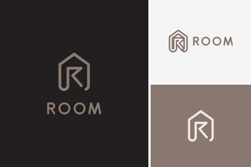 Minimalist line house symbol letter R logo design vector business real estate - obrazy, fototapety, plakaty