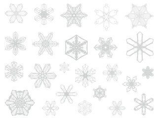 灰色の雪の結晶の線画セット