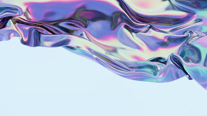 Smooth glossy abstract draped background in neon light. Neon red-blue wave. Hologram concept