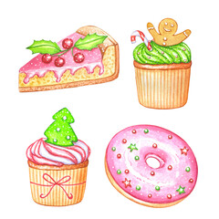 Christmas set with watercolor sweets