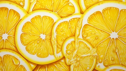 Zelfklevend Fotobehang a a burst of lemon juice creates intricate patterns on the white canvas, forming a zesty and refreshing juice art masterpiece. © baloch