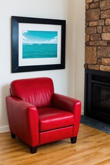 Interior design mockup with picture frame on a Wall. Living room in colors with sofa and painting.