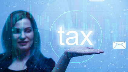 TAX time, Calculation tax return, state taxes concepts. tax online return for tax payment virtual...