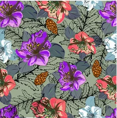 Fotobehang Seamless floral pattern with exotic bells flowers  © Alleftina203