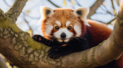 A close up of a red panda