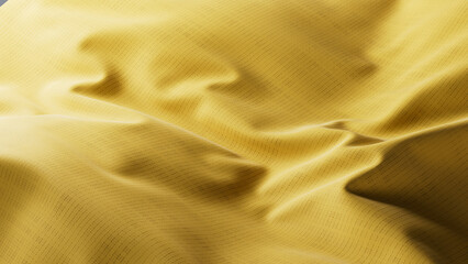 Yellow fabric background, yellow textile Abstract backgrounds, luxurious fabrics, or fluid waves or wavy creases. Wrinkles from satin, silk and cotton