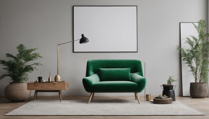 Interior design mockup with picture frame on a Wall. Living room in colors with sofa and painting.