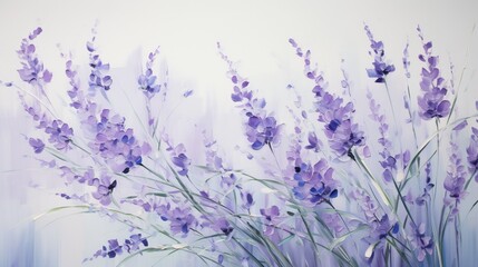 a bunch of lavender blooms gracefully on a white canvas, their soothing purple tones creating a calming and aromatic floral masterpiece that delights the senses.