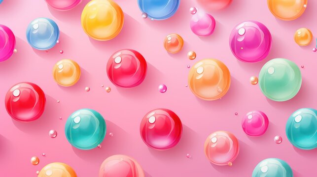 colorful bubbles with a pink background