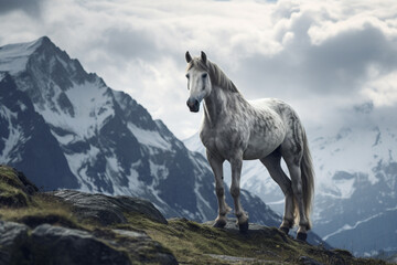Obraz na płótnie Canvas Modern Cinematic Lesson on Equine AI in the Mountains.