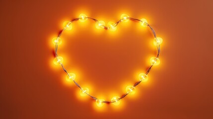 Electric bulb in shape of heart frame. Valentines day red holiday background.