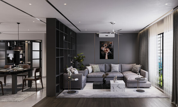 Creating a Cozy Ambiance Living Room Interior Design in Industrial Loft Style with 3D Render
