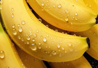 Fresh banana background with water drops.