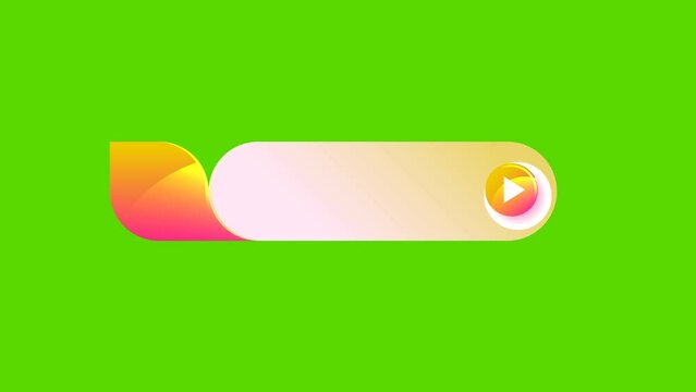 Animated 2D Lower Third for Name, location display reveal green screen. color palette Aston in 4k resolution for music, entertain and sports video orange pink white peach yellow with play button