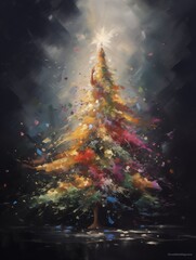 Brightly Colored Christmas Tree Painted with Vibrant Colors