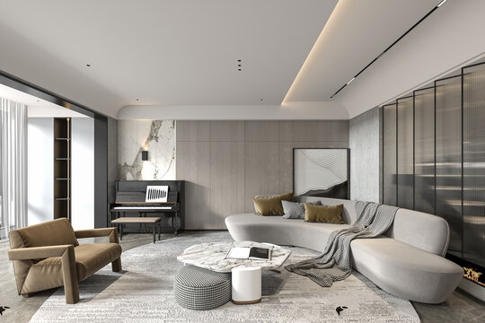 Modern living room house design 3d illustration rendering free image white sofa and space decoration