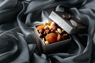 Dried fruits and nuts in a gift box.