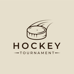 ice hockey puck logo line art vintage vector illustration template icon graphic design. winter sport club sign or symbol for tournament or shirt print stamp concept