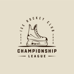 ice hockey shoes logo line art vector vintage illustration template icon graphic design. winter sport sign or symbol for club and tournament shirt print stamp with typography style concept