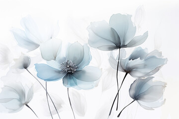 Abstract minimalistic watercolor flowers, delicate botanical floral background. Generative AI.