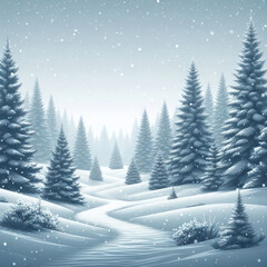 Naklejka premium Christmas background of pine forrest covered with snow 