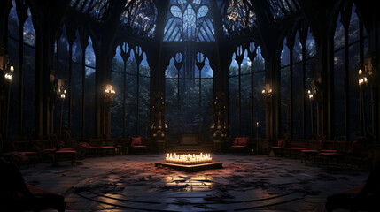 A dark room with candles