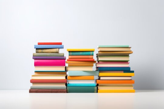 Stack of Colorful Books on White Background. Education, School and Library Concept with Isolated Book Row and Spines