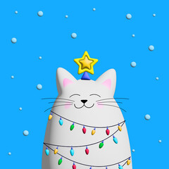 Vector 3d holiday cat realistic 3d holiday design element