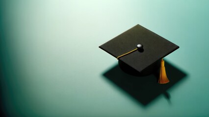 A bold statement of achievement, this image centers on a black graduation cap with a vibrant yellow tassel against a teal backdrop, symbolizing the culmination of education.
