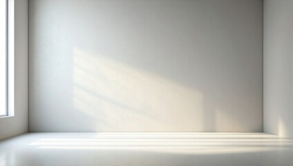 Soft grey backdrop with natural sunlight casting a geometric shadow, ideal for neutral and calm product presentations