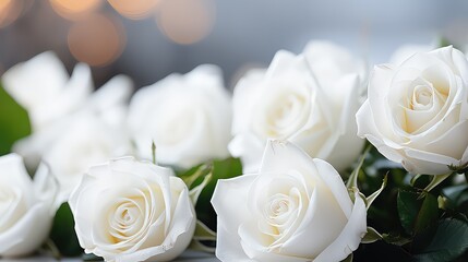 Bouquet of white roses. Beautiful floral composition for wedding, Valentine's day, birthday.