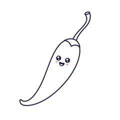 Cute Kawaii Red chili pepper cartoon kids illustration. Food vegetable outline line art illustration. Chili pepper character, mascot in Doodle style. Kids Coloring book.