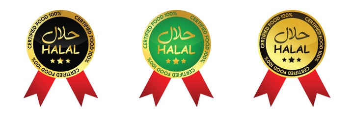 Halal food product label set , Certified halal food icon set in modern style , Vector illustration