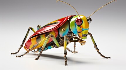 a playful and colorful interpretation of a hopping grasshopper, its agile movements and curious gaze brought to life in vibrant hues on a white background, capturing the energy of these tiny insects.