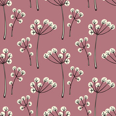 Vector seamless pattern with hand drawn dill umbels. Beautiful ink drawing, vintage botanical style. Perfect for prints and patterns - obrazy, fototapety, plakaty