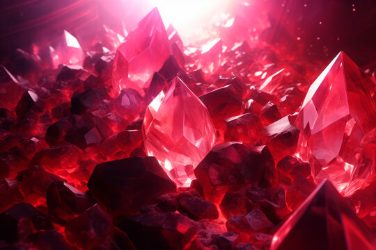 Abstract background of red crystals with refraction of light 