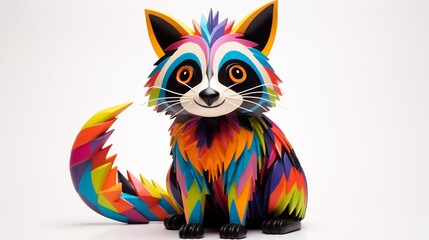 a playful and colorful representation of a mischievous raccoon, its clever eyes and ringed tail depicted in playful colors on a white surface, reflecting the playful personality of these creatures.