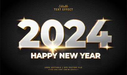 2024 Happy New Year Text Effect Style. Editable Text Effect Style 3d Silver and Gold Luxury Colours.