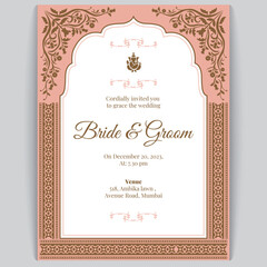 Royal indian wedding card design, invitation template - obrazy, fototapety, plakaty