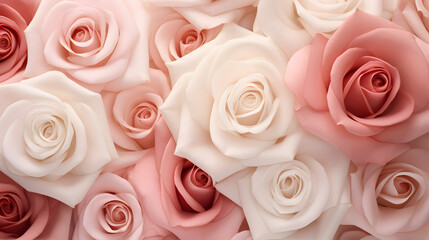 White and pastel red roses background covering entire screen