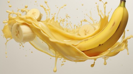 a pouring ripe banana puree onto a white canvas, creating a visually appealing and creamy juice art masterpiece that exudes sweetness. - obrazy, fototapety, plakaty