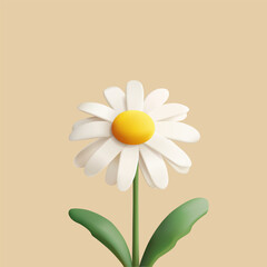 Cute chamomile or daisy flower 3D illustration. Cartoon render style icon